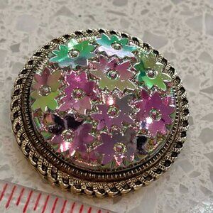 Vintage iridescent floral scarf clip stamped “Western Germany”